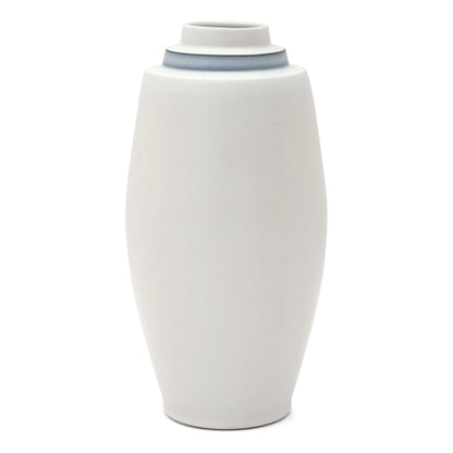 Tall White Porcelain Stepped Vase with Blue Band