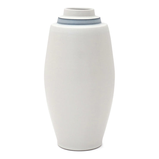 Tall White Porcelain Stepped Vase with Blue Band