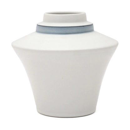 Flared White Porcelain Stepped Vase with Blue Band