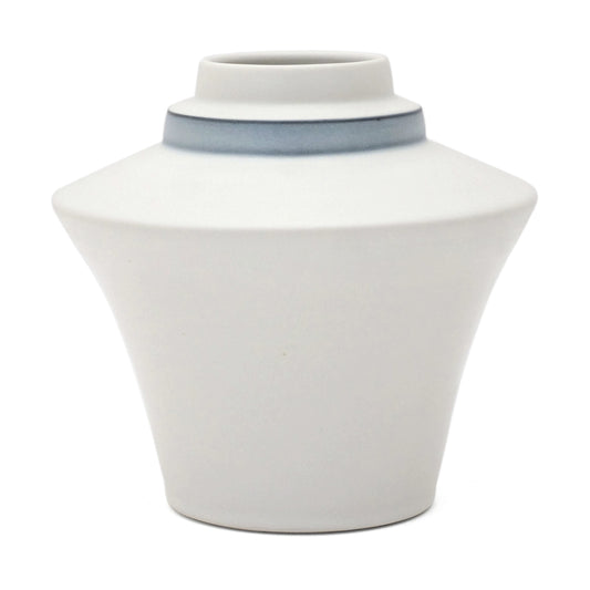 Flared White Porcelain Stepped Vase with Blue Band