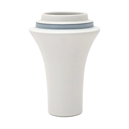Flared White Porcelain Stepped Vase with Blue Band