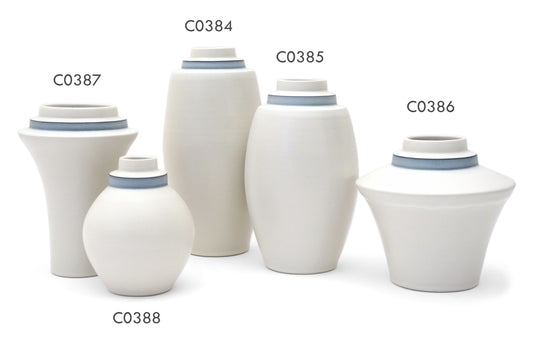 Tall White Porcelain Stepped Vase with Blue Band