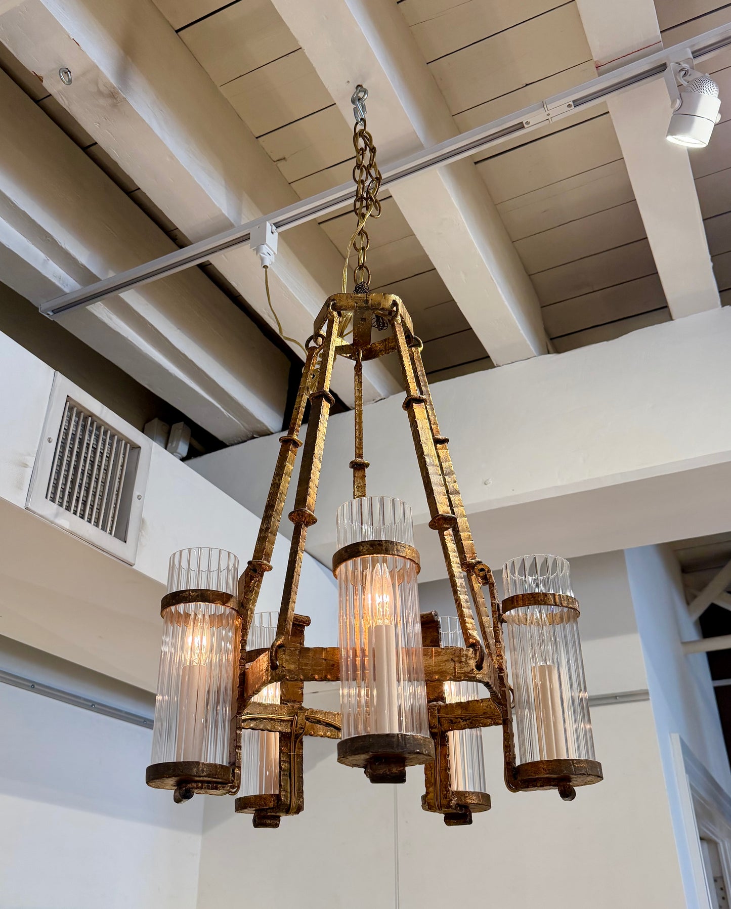 Gilt Iron Five Light Chandelier