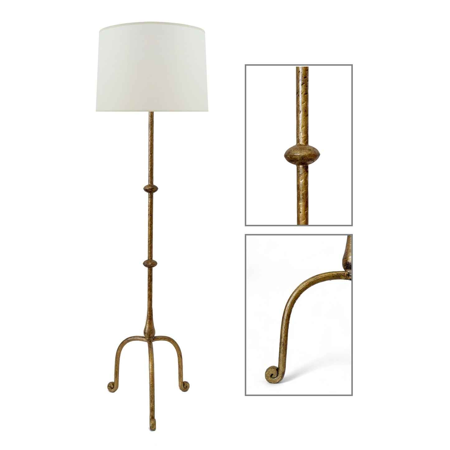 Gilt Iron Standing Lamp with Curled Feet