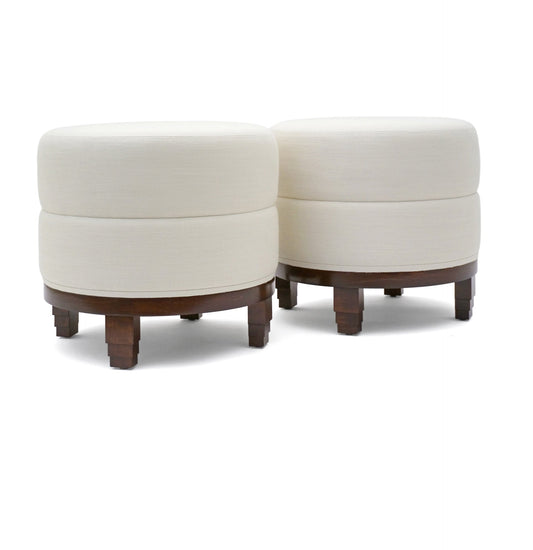 Pair of Circular Art Deco Style Upholstered Stools