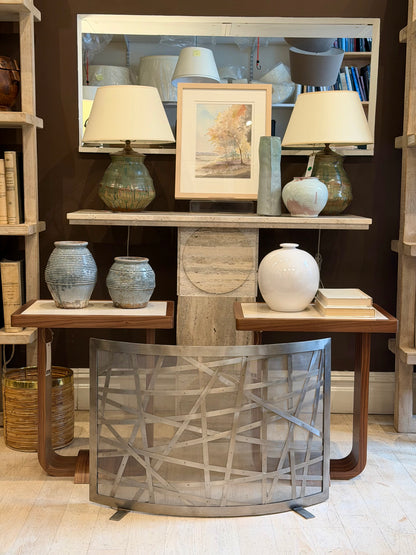 French Curved Steel and Mesh Fireplace Screen