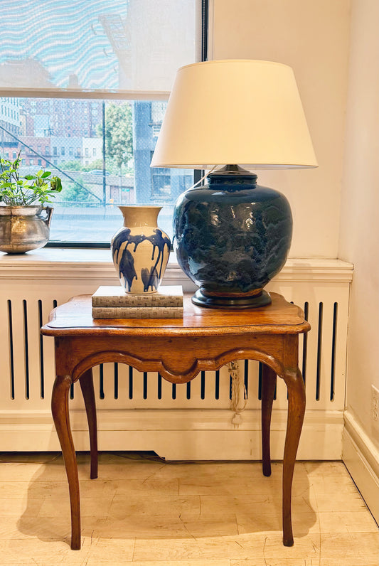 Large French Blue Stoneware Table Lamp