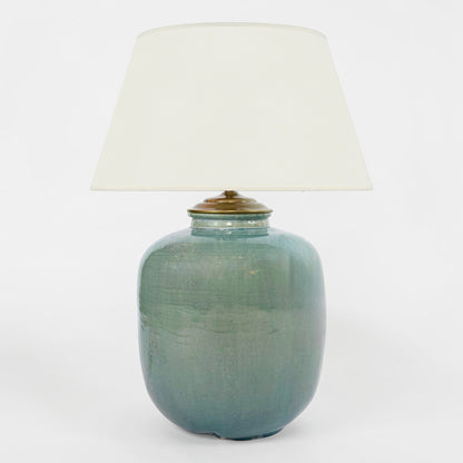 Iridescent Blue-Green Ceramic Lamp