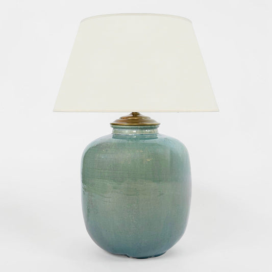 Iridescent Blue-Green Ceramic Lamp
