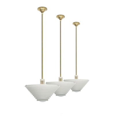 Set of Three Etched Glass Pendant Lights