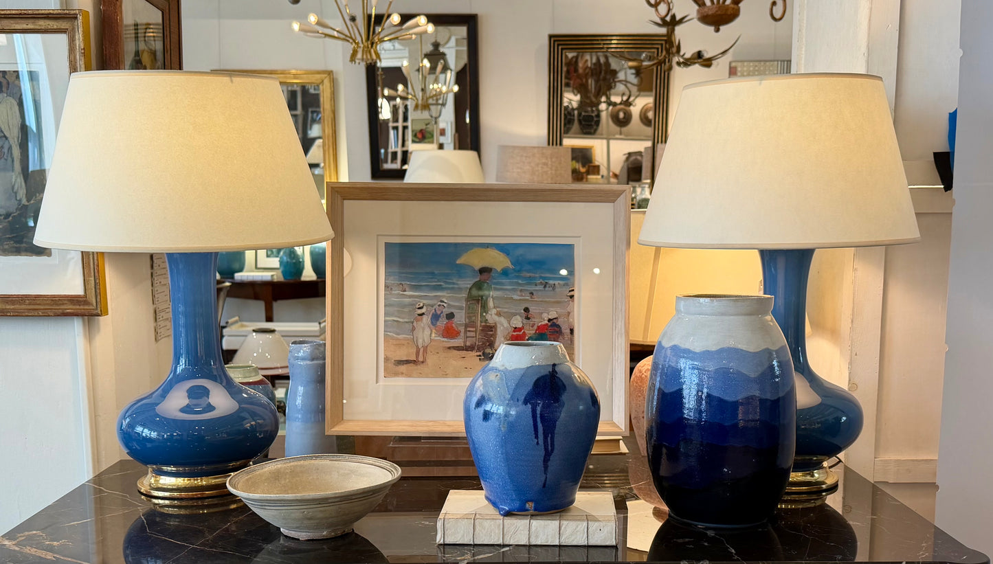 Pair of Blue Ceramic Lamps