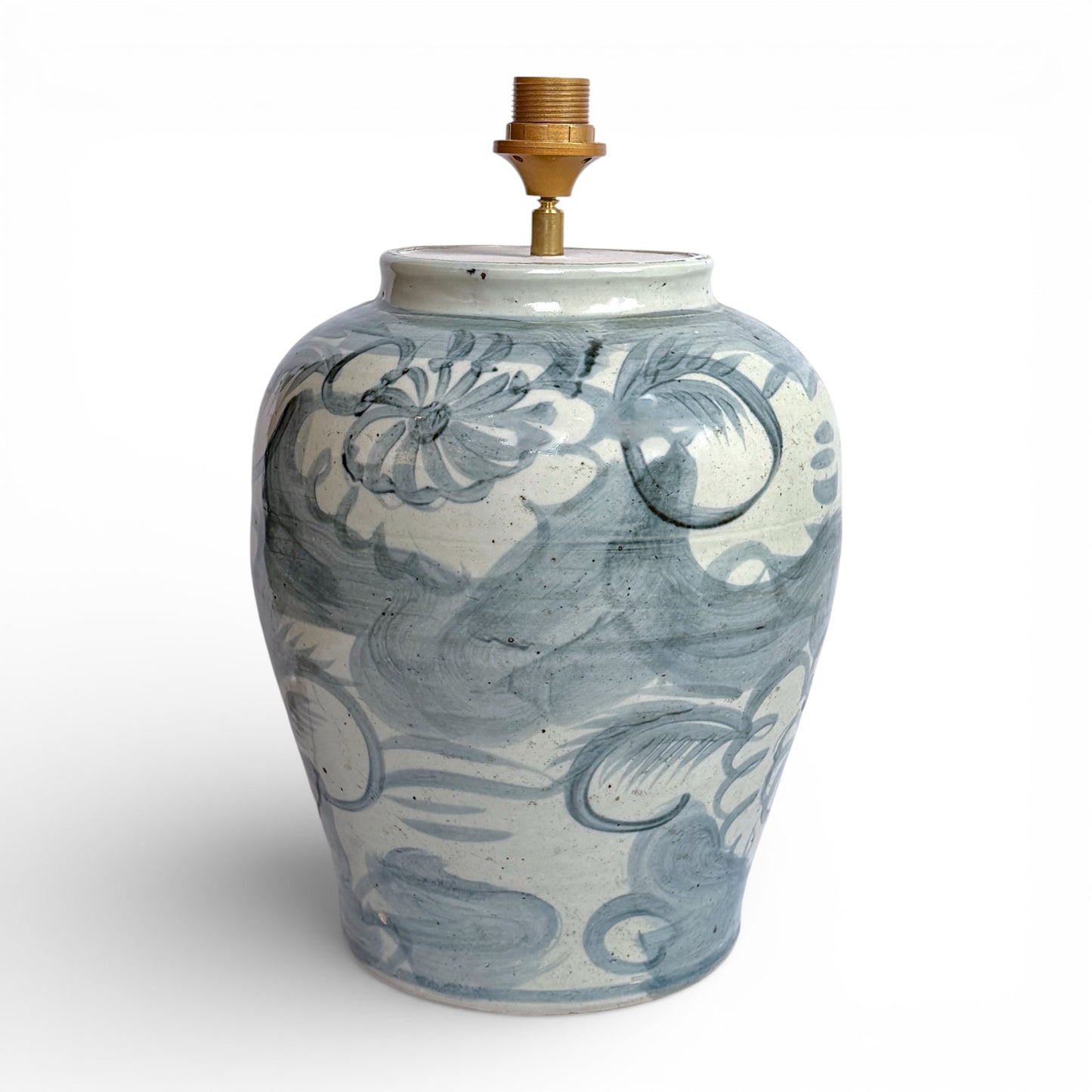 Large Blue & White Ming Style Table Lamp with Floral Motif