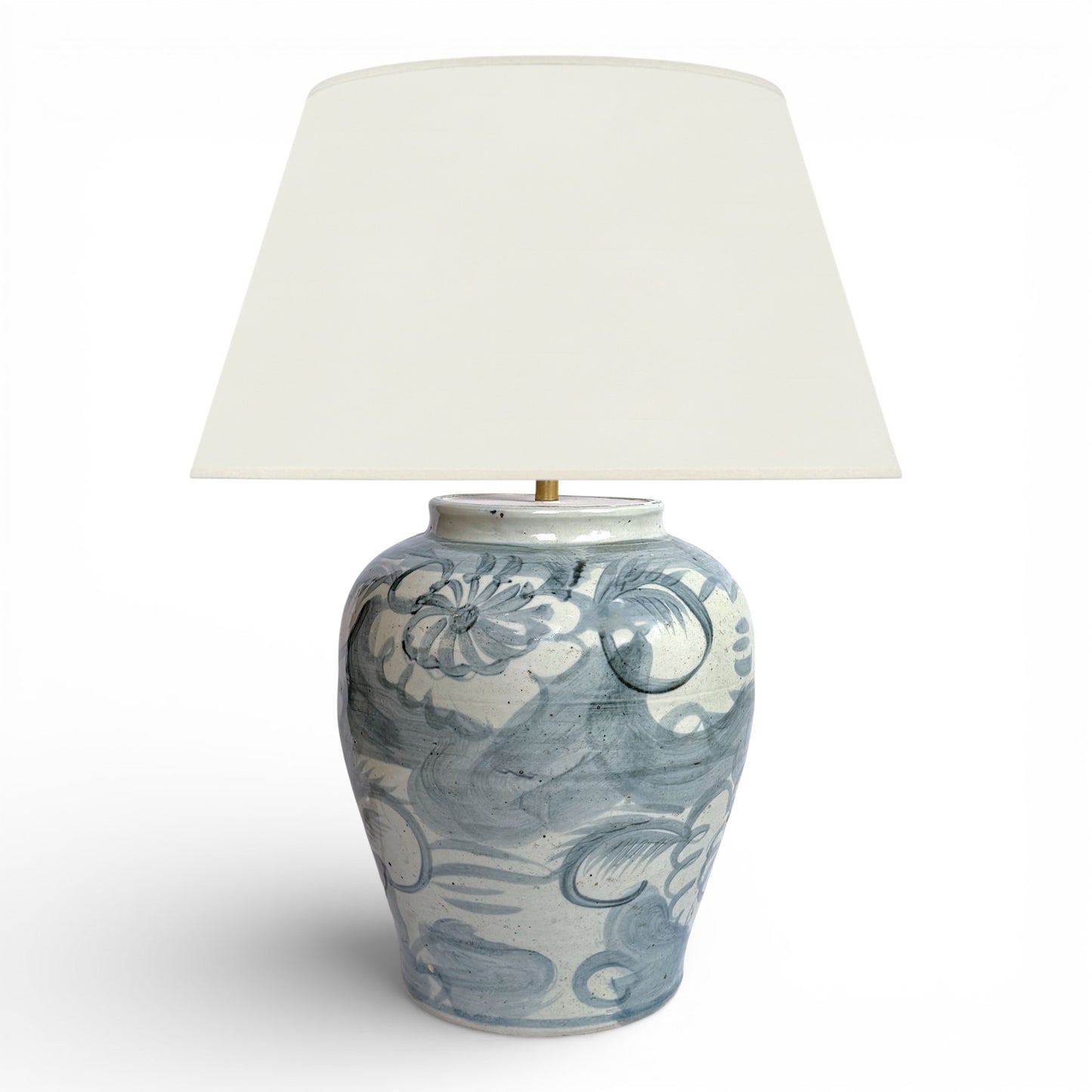 Large Blue & White Ming Style Table Lamp with Floral Motif