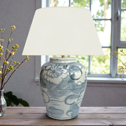 Large Blue & White Ming Style Table Lamp with Floral Motif