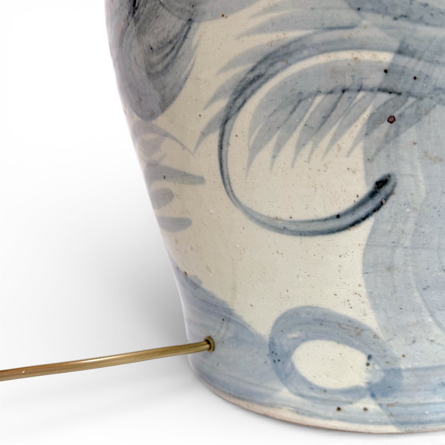 Large Blue & White Ming Style Table Lamp with Floral Motif