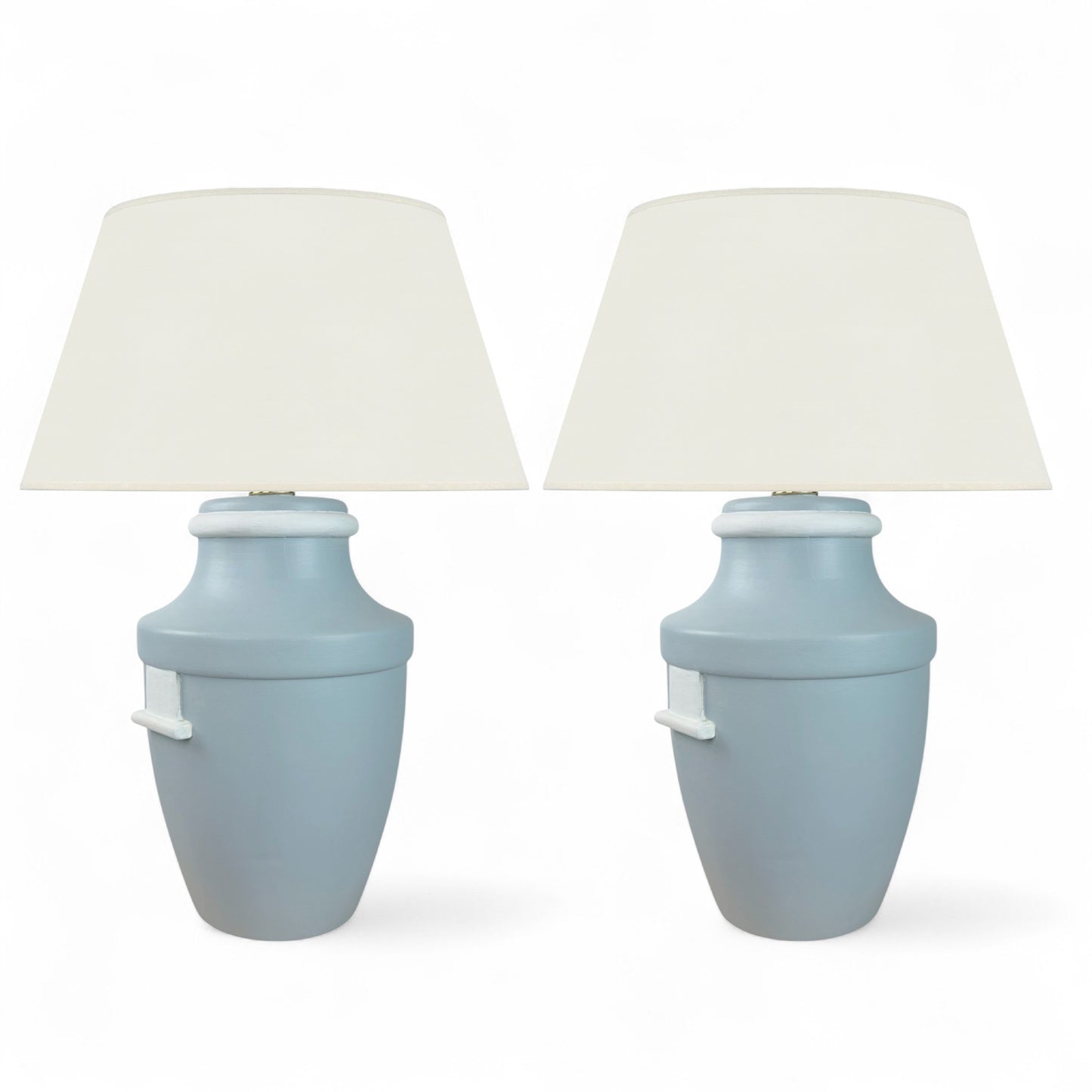 Pair of Light Blue/Gray Urn Wood Lamps
