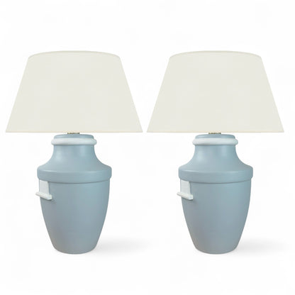Pair of Light Blue/Gray Urn Wood Lamps