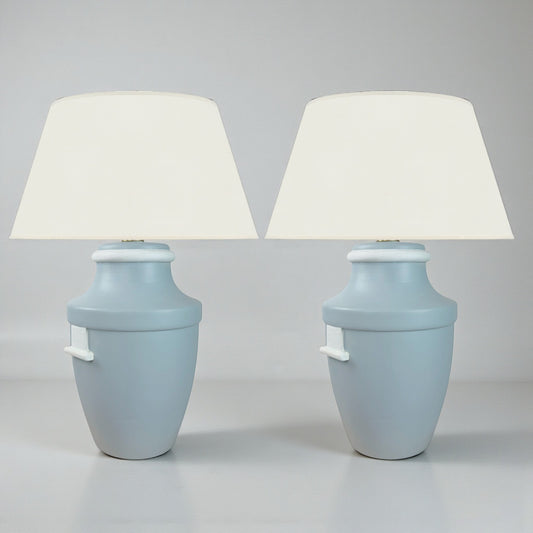 Pair of Light Blue/Gray Urn Wood Lamps