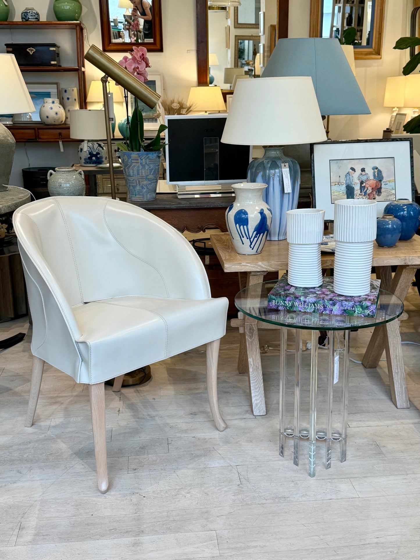 White Leather Side Chair by Umberto Asnago for Giorgetti