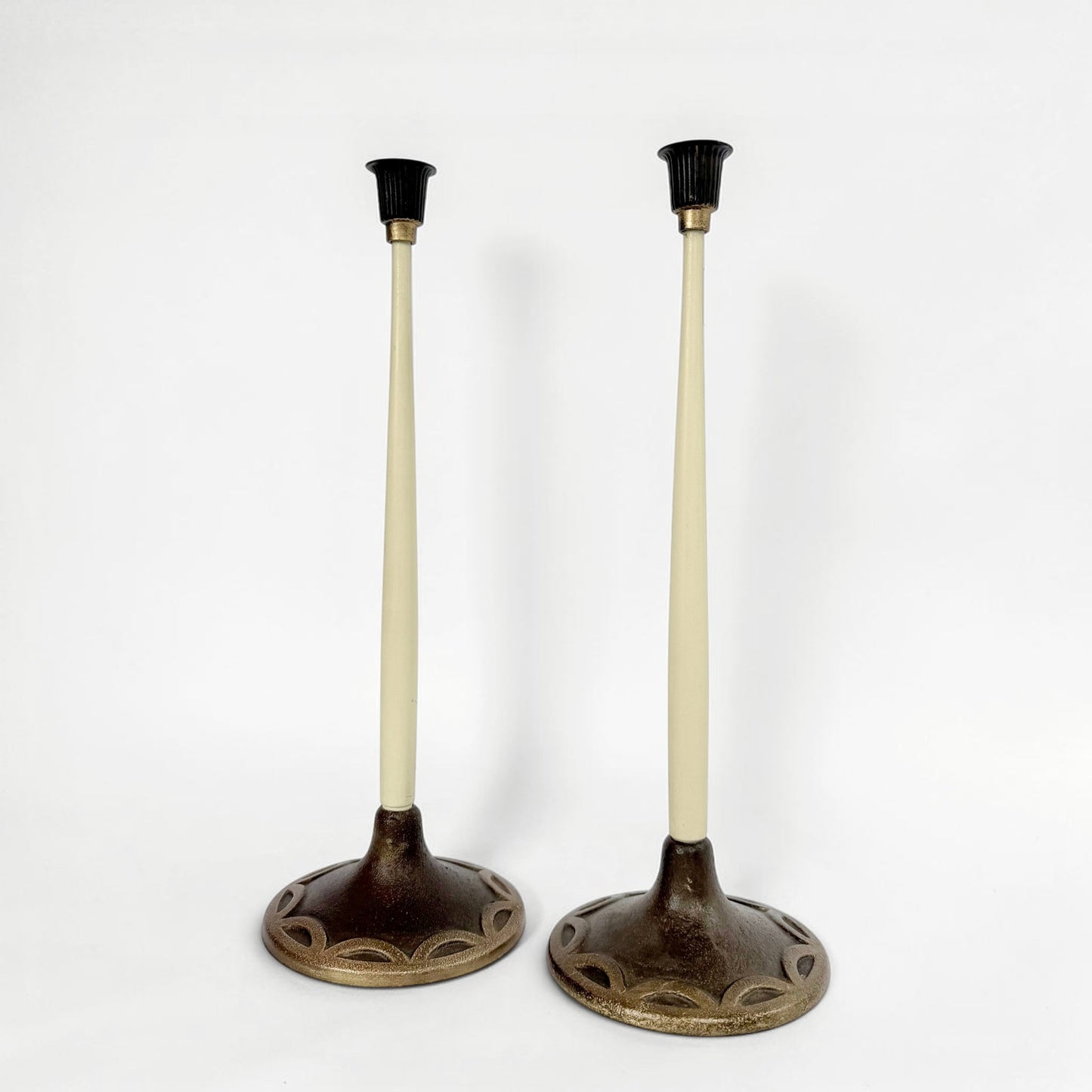 Pair of Bronze and Wood Art Deco Candlesticks