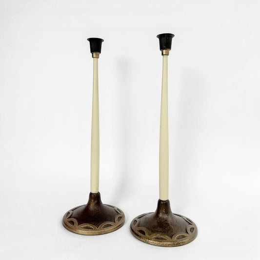 Pair of Bronze and Wood Art Deco Candlesticks