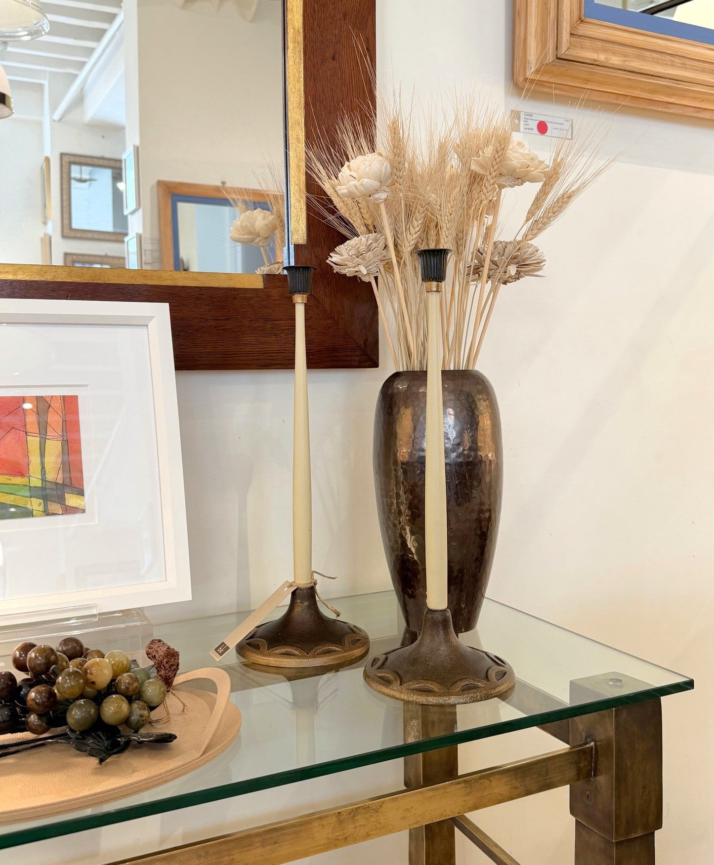 Pair of Bronze and Wood Art Deco Candlesticks