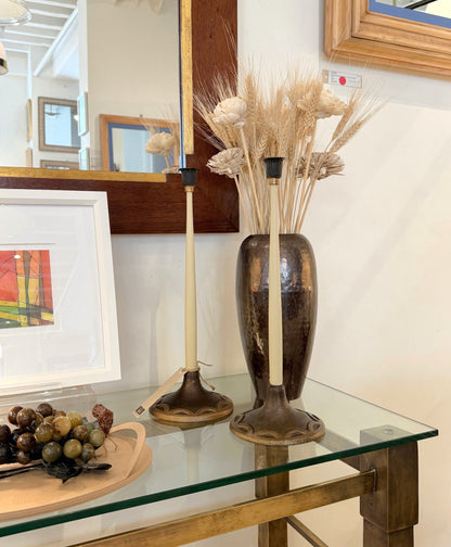 Pair of Bronze and Wood Art Deco Candlesticks