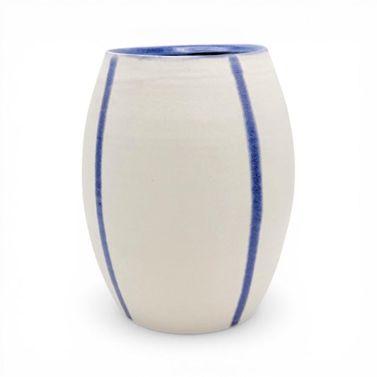 Hadmade Stoneware Vase with Blue Stripes