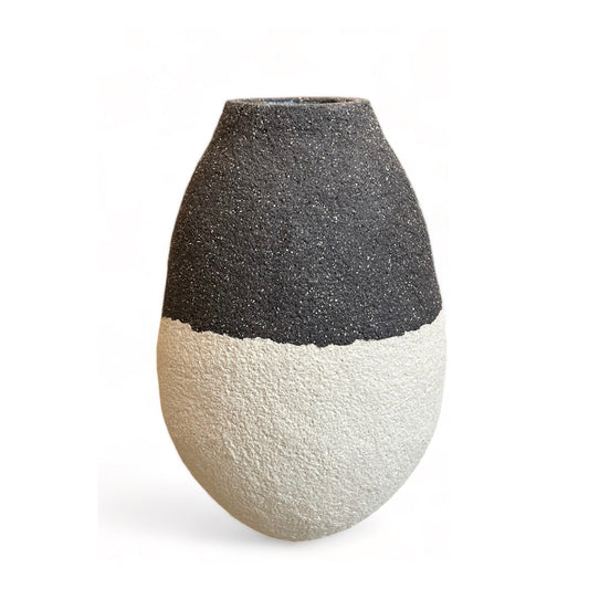 Handmade Black and Beige Stoneware Vase