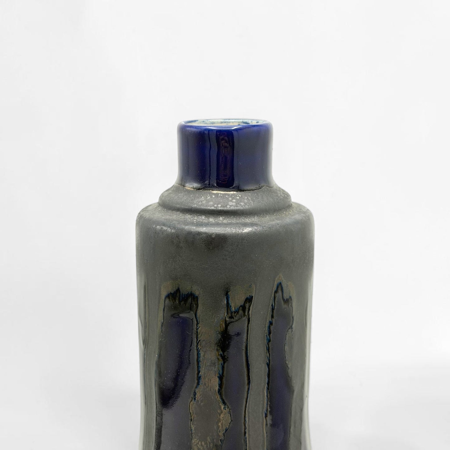 French Blue and Black Ceramic Vase