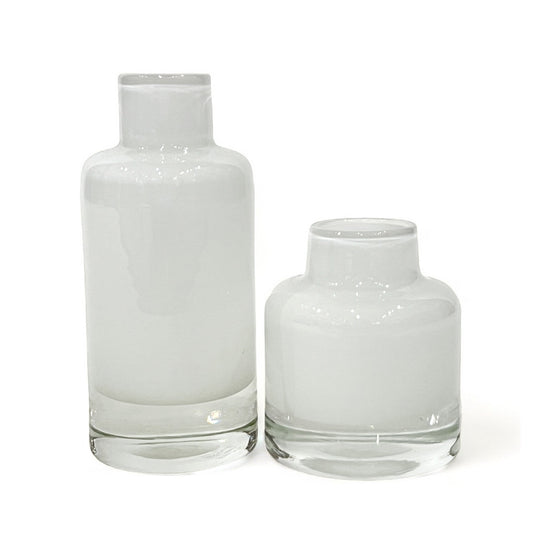 Set of Two White Glass Bottles