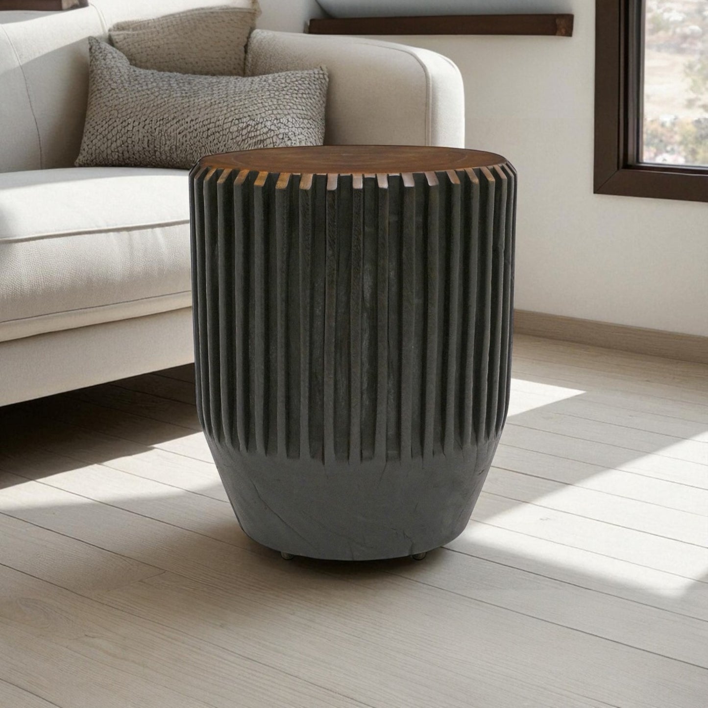 Carved Ribbed Suar Wood Table