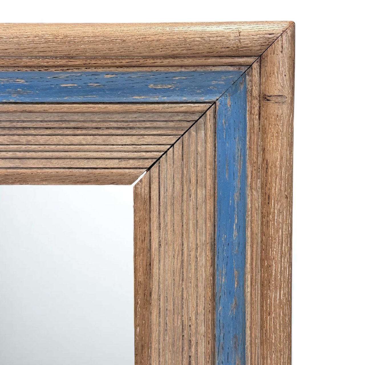 Pair of Bleached Oak Mirrors with Blue Stripe