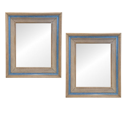 Pair of Bleached Oak Mirrors with Blue Stripe