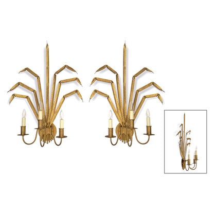 Pair of Gold Gilt Wheat Sheaf Sconces