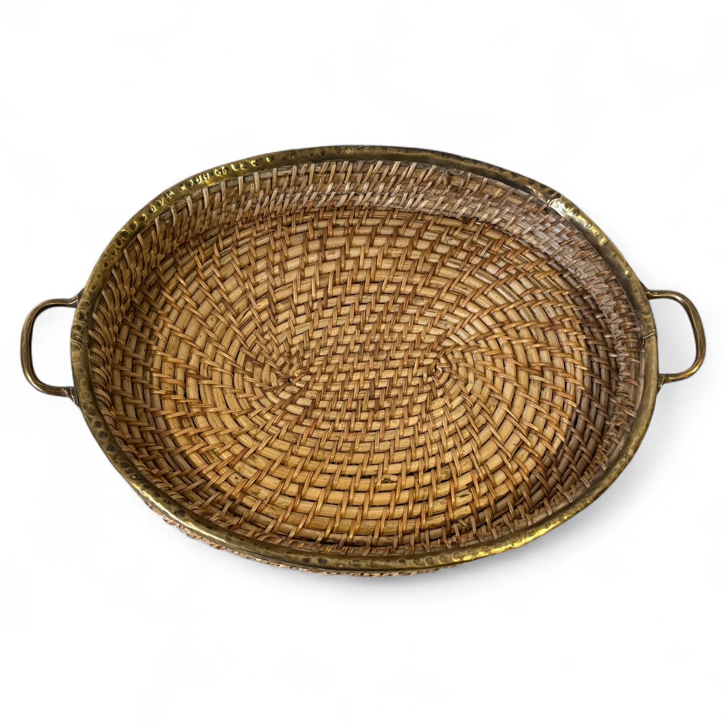 Oval Rattan and Brass Basket