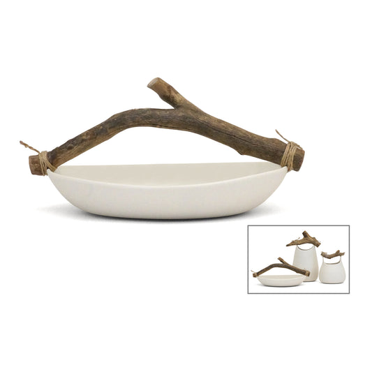 Oval Porcelain Bowl with Branch Handle