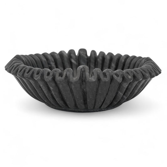 Carved Folded Black Marble Bowl