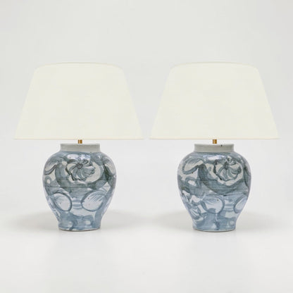 Pair of Dark Blue Ming Style Table Lamps