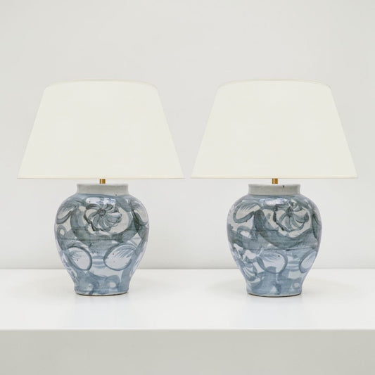 Pair of Dark Blue Ming Style Table Lamps