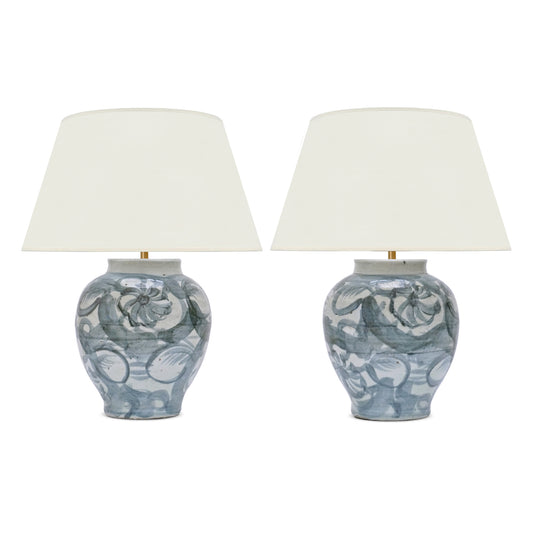 Pair of Dark Blue Ming Style Table Lamps