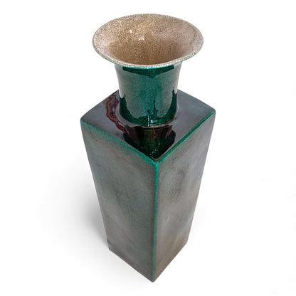 Pair of Tall Square Emerald Green Vases