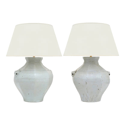 Pair of Hexagonal Celadon Table Lamps
