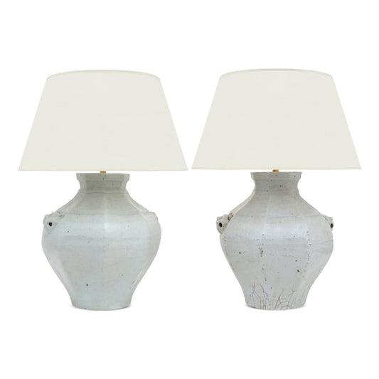 Pair of Hexagonal Celadon Table Lamps