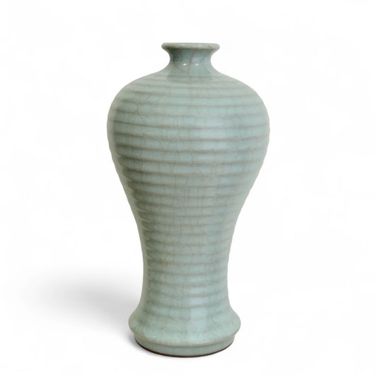 Ribbed Celadon Crackle Glaze Vase