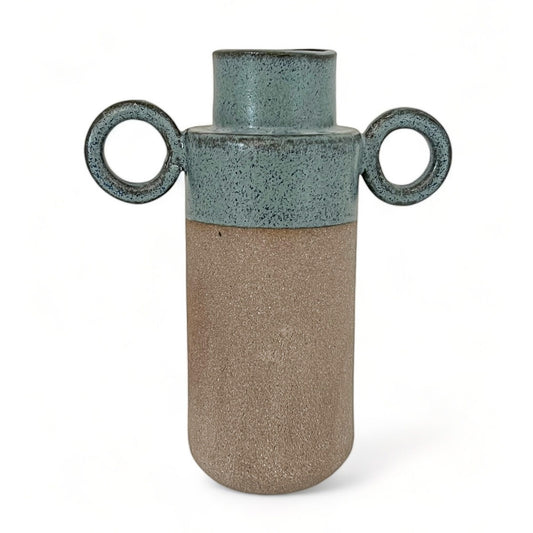 Stoneware Vase with Blue Top