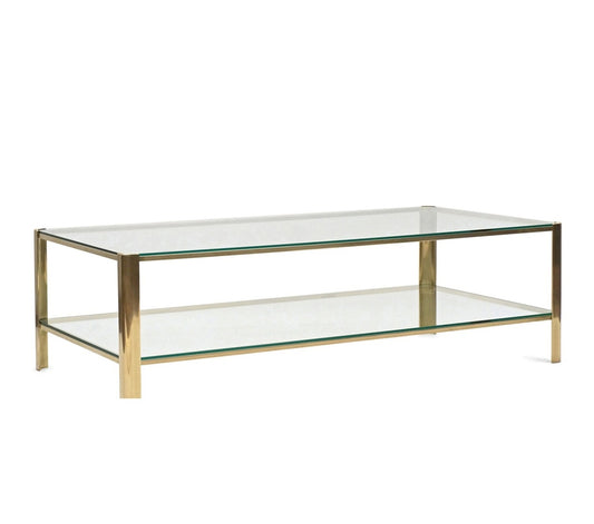Two Tier Malabert Brass and Glass Coffee Table