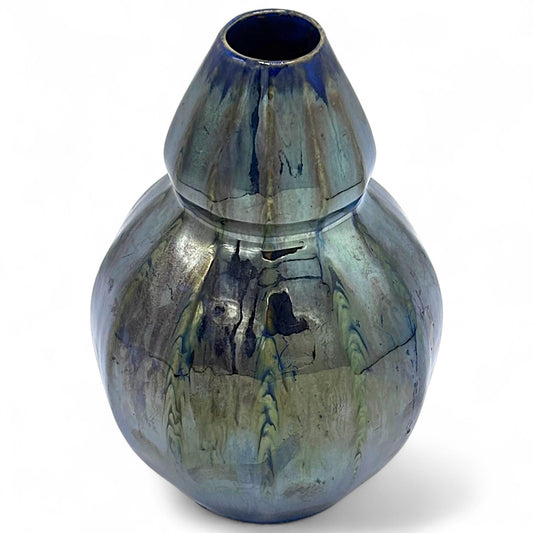 French Blue Iridescent Vase