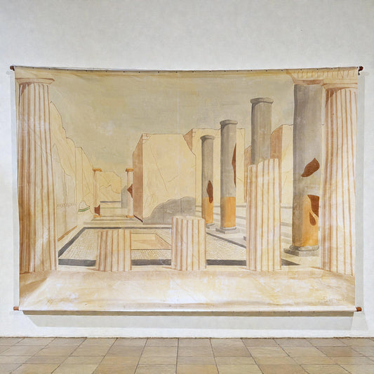 Vintage French Canvas Painting of Roman Ruins in Carthage, circa 1920