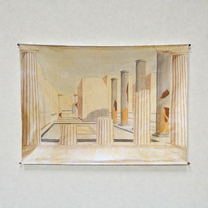 Vintage French Canvas Painting of Roman Ruins in Carthage, circa 1920